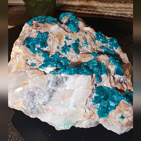 Dioptase with Optic Calcite And Tourmaline-UV Reactive 3.3 X 3.1 - Picture 6 of 15